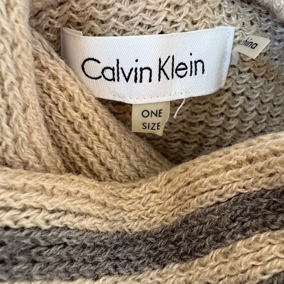 Calvin Klein Beige and Charcoal Striped Poncho - Picture 4 of 4